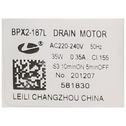 Hisense HS6120W Drain Pump (Round Top Twist On) : Leili Changzhou BPX2.1887l : Also Fits Asko & HISENSE HU63CW Etc.