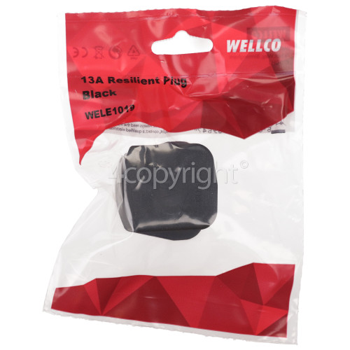 Wellco 13A 3 Pin Black Rubber Plug