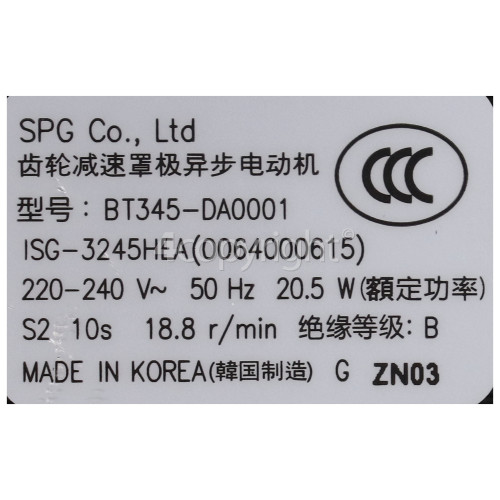 Rangemaster Ice Crusher Motor : SPG Co. Ltd. ISG-3245HEA 220-240V 18.8 R/min