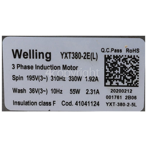 Candy Induction Motor : Welling YXT380-2E (L) Spin 380W Wash 55W YXT-380-2-5L