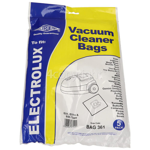 Glenan E51 / E51N / E65 / GR 5S Filter-Flo Synthetic Dust Bags (Pack Of 5) - BAG361