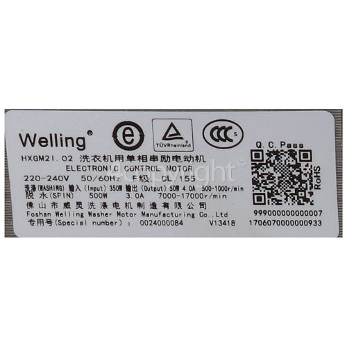 HWD-C1200TXVE-U Motor : Welling HXGM21-02 1000RPM