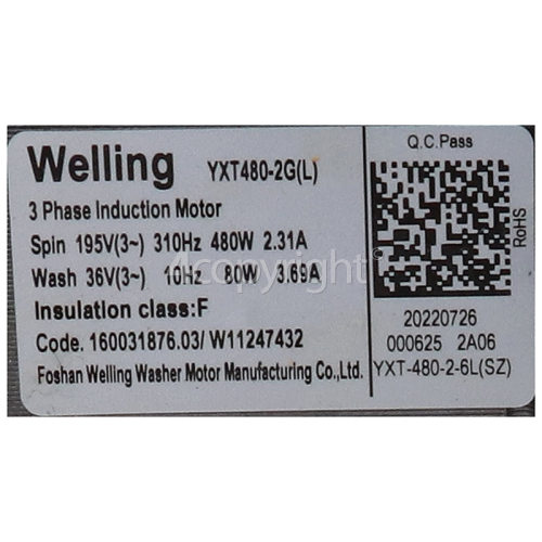 Indesit Motor : Welling YXT480-2G(L) 160031876 W10905768 ( YXT-480-2-6L )