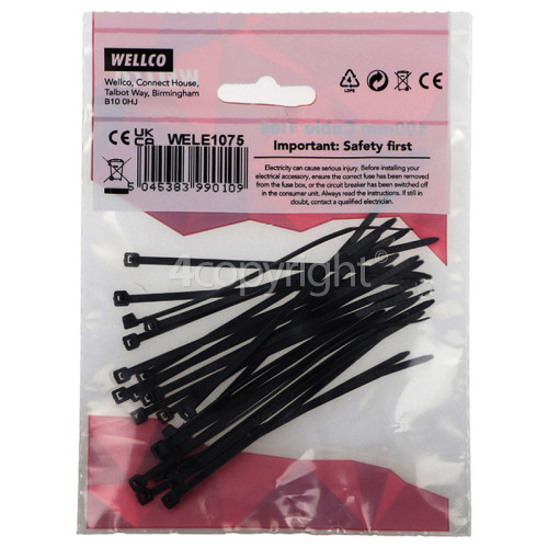 Wellco Pack Of 25 100mm Cable Ties - Black