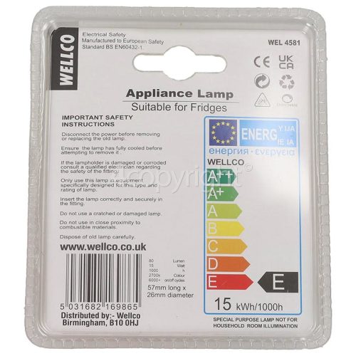 Wellco 10W Fridge Lamp SES/E14 240V