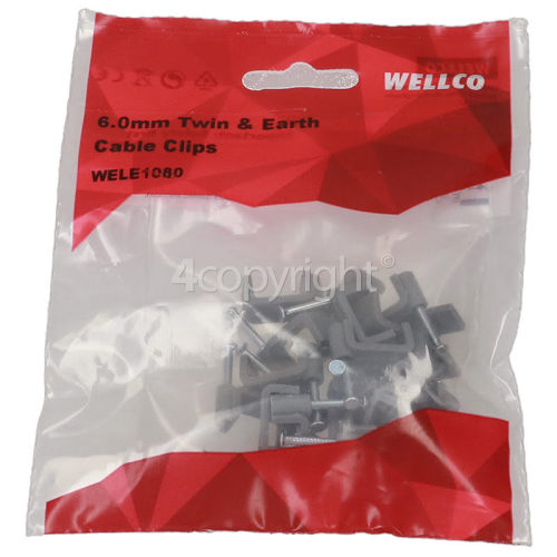 Wellco Pack Of 20 6mm Twin & Earth Cable Clips - Grey