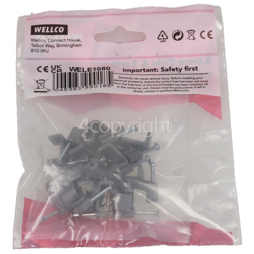 Wellco Pack Of 20 6mm Twin & Earth Cable Clips - Grey