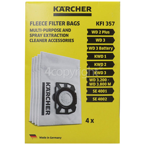 Karcher Vacuum Cleaner Filter Bag Fleece - Pack Of 4