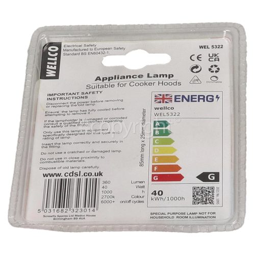 Hoover 40W Cooker Hood Lamp SES/E14 240V | hooverspares.co.uk 