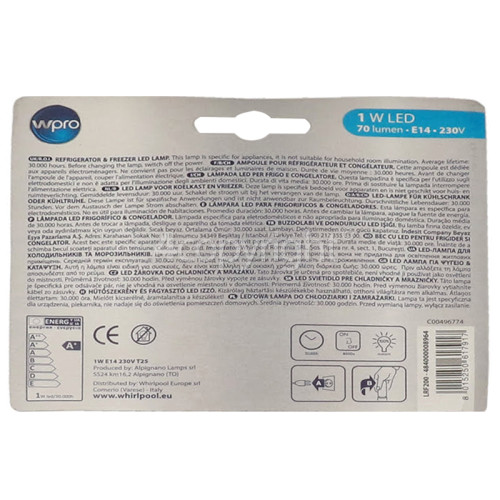 Whirlpool 1W LED Fridge Lamp SES/E14 230V