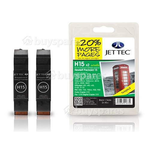 Jettec Remanufactured HP No 15 Black Ink Cartridge Twin Pack