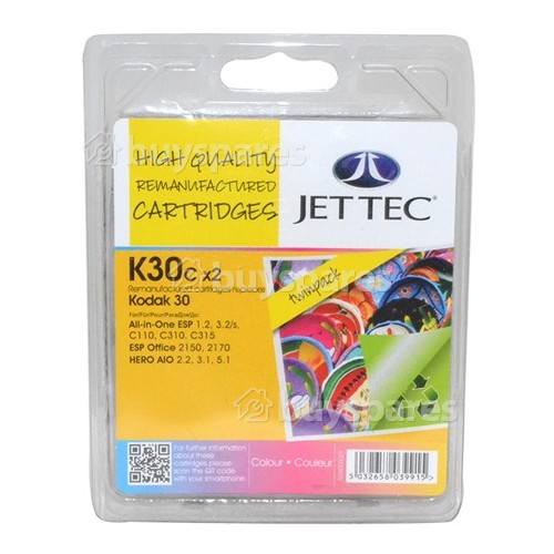 Cartouche D'Encre Couleur 30 Remanufacturée Kodak -Twin Pack Jettec