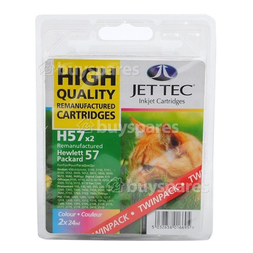 Jettec Remanufactured HP No 57 Colour Ink Cartridge Twin Pack