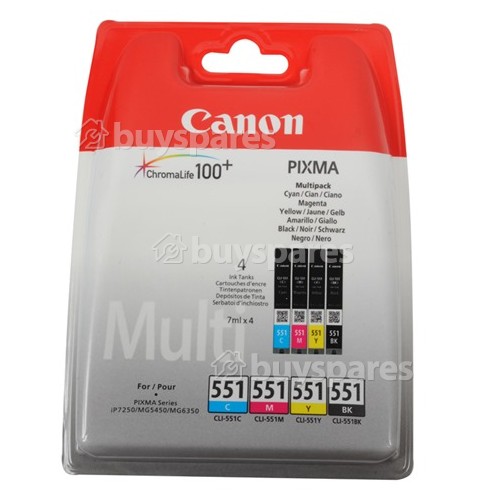 Canon Genuine CLI-551BCMY Black/Cyan/Magenta/Yellow Multipack - 6509B009
