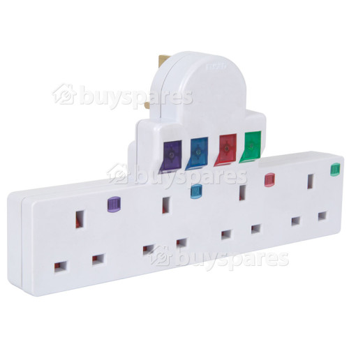 Bush Plug-in 4 Way Mains Adaptor: Separate Colour Coded On/Off Switches And Neon