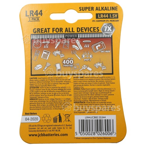 LR44 Pile Bouton Super Alcaline (Paquet De 2) JCB