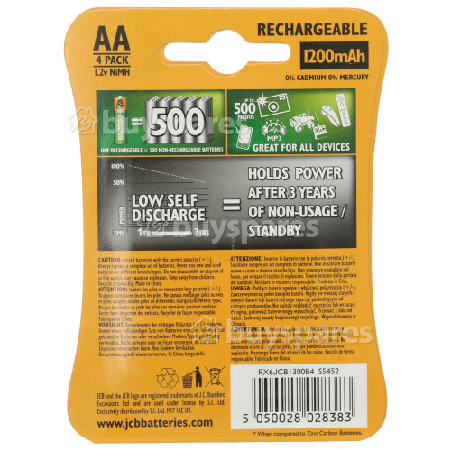 JCB AA NiMH 1200mah Rechargeable Batteries