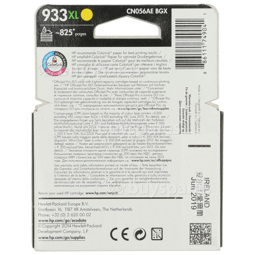 Hewlett Packard Genuine HP No 933XL Yellow Ink Cartridge - CN056AE