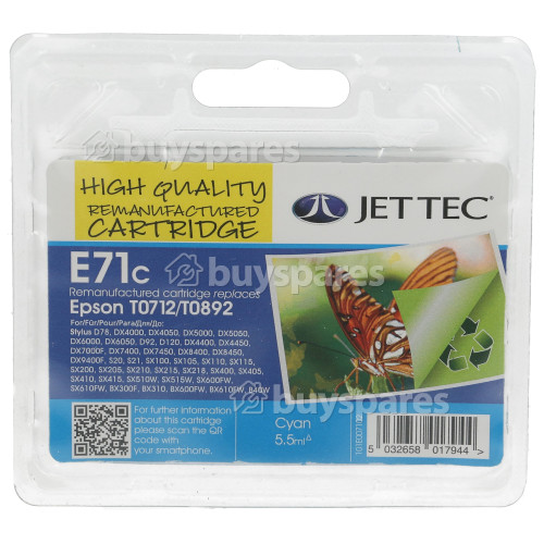 Jettec Remanufactured Epson T0712 Cyan Ink Cartridge