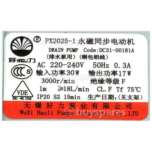 Samsung Drain Pump Assembly : Wuxi Haoli PX2025-1 30W