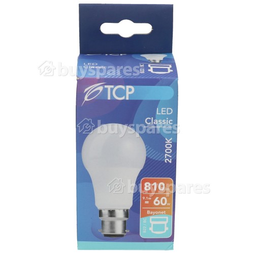 TCP 9.1W BC/B22 LED Non-Dimmable GLS Lamp (Warm White) 60W Equivalent