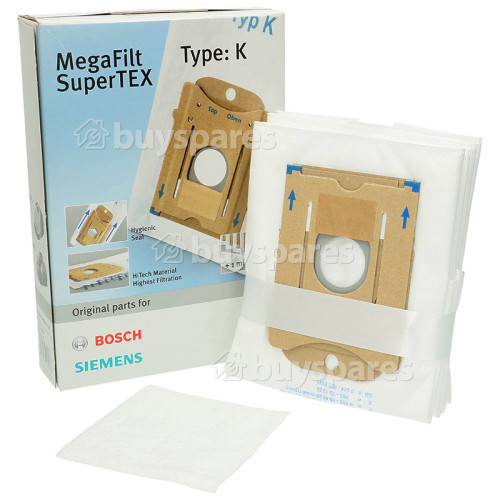 Bosch SUPERVS5/00 Type K MegaFilt SuperTEX Dust Bag & Filter Kit (Pack Of 4)