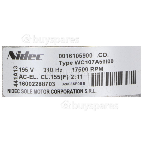 Hotpoint Motor : Nidec Sole 0016105900 Type WC107A50100 17500RPM