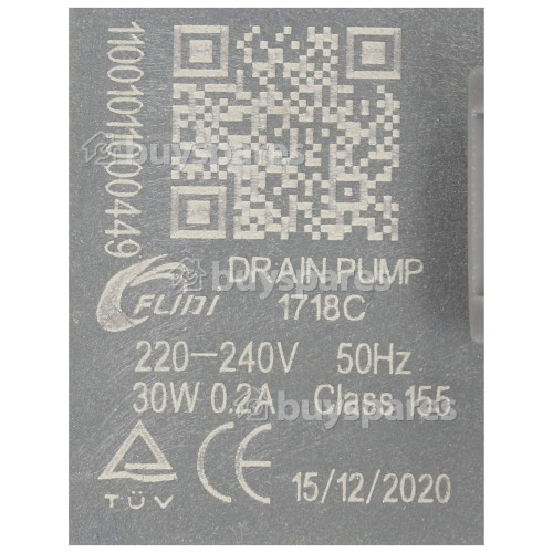 Pelgrim Drain Pump (with Flat Top) (four Fixing To Housing ) : Fudi 1718C (34421177) T/F Etna/Gorenje/Inventum/Mora/Pelgrim/Upo