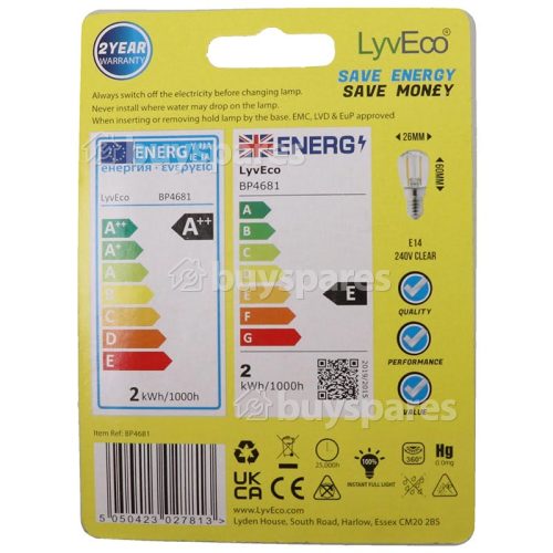 LyvEco 2W Fridge LED Lamp SES / E14 240V