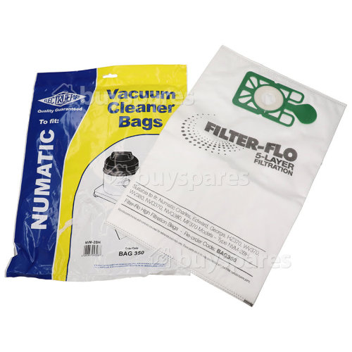 Sacchetti Compatibili Numatic Per Aspirapolvere (Confezione Da 5) - NVM-2BH Filtro-Flo - BAG350 Best