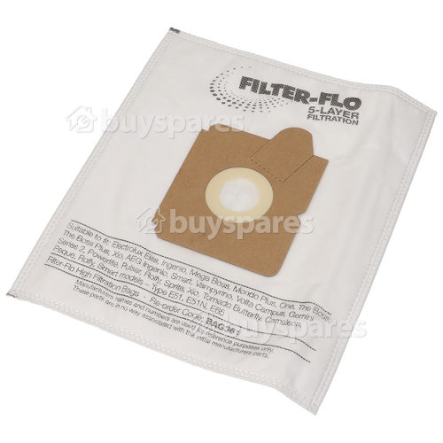 BAG361 E51 / E51N / E65 Sacs Aspirateur - Synthétiques Filtre-Flo (Lot De 5) Hugin