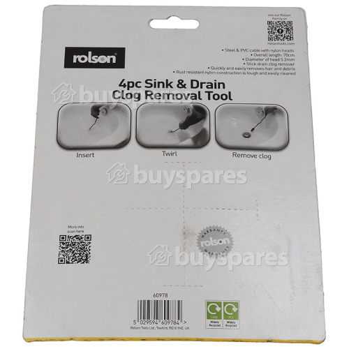 Rolson 4 Piece Sink & Drain Clog Removal Tool