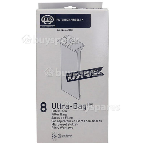 Sebo K1 KOMFORT BLUE 6629ER Filterbox Airbelt K Ultra Vacuum Bag (Box Of 8)