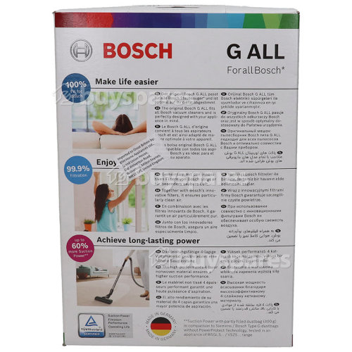 Bosch VS05G2555/03 Synthetic Vacuum Dust Bag (Type G) - Pack Of 4