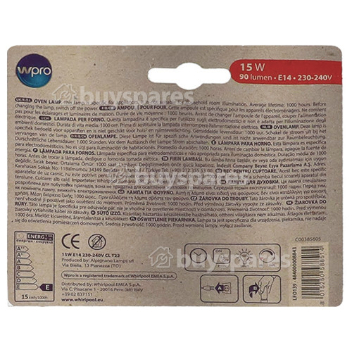 Ampoule Pour Appareils &Eacute;lectrom&eacute;nagers E14 (Ses) 15W W 125 X (FR) Wpro
