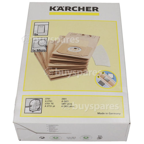 Karcher A2801 Plus Dust Bags & Micro Filter (Pack Of 5)