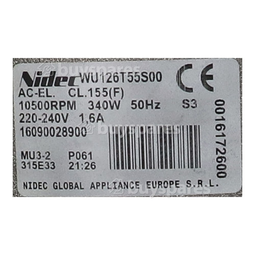 Smeg Motor Assembly : Nidec Sole WU126T55S00 16090028900 340W 10500RPM