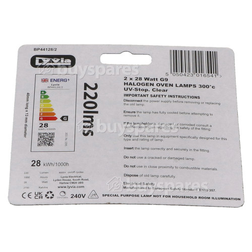 Lyvia 28W G9 Clear Halogen Oven Lamp (Pack Of 2)