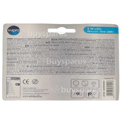 Wpro 1W LED Fridge SES/E14 230V
