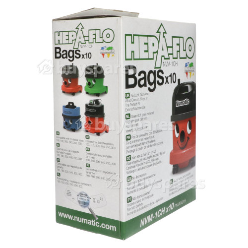 Sacs Aspirateur Filtre Hepaflo 3 Couches NVM-1CH (Paquet De 10) Numatic