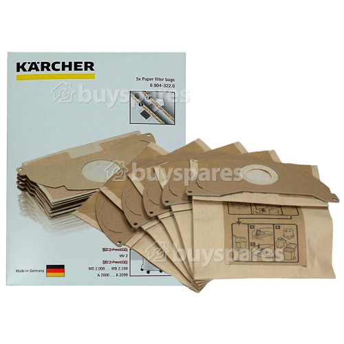 Sacs Filtrants En Papier 2 Couches Pour Aspirateur (Lot De 5) Karcher