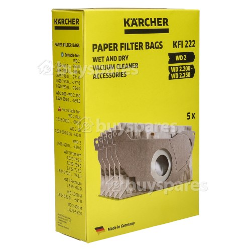 Sacs Filtrants En Papier 2 Couches Pour Aspirateur (Lot De 5) Karcher