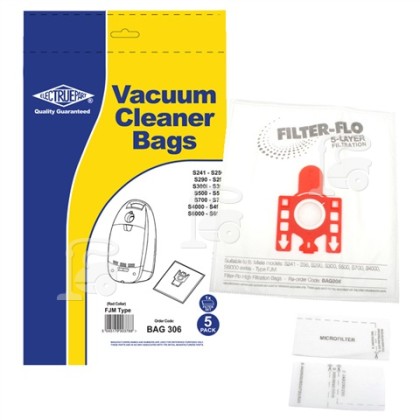 FJM Filter-Flo Synthetische Staubsaugerbeutel (5er Pack Einschl. 2 Zuschneidbaren Filtern) - BAG306