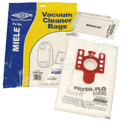 Miele FJM 3D Filter-Flo Synthetic Dust Bags (Pack Of 4 With 2 Cut To Size Filters) - BAG337