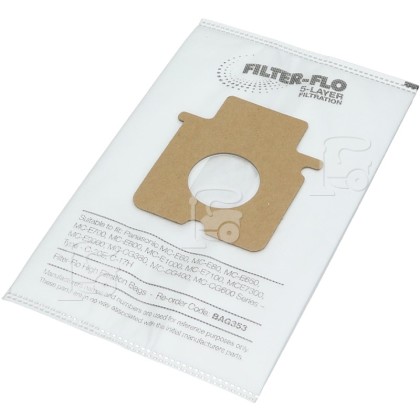 Panasonic Compatible Panasonic C-20E / C-17H Filter-Flo Synthetic Dust Bags (Pack Of 5) - BAG353