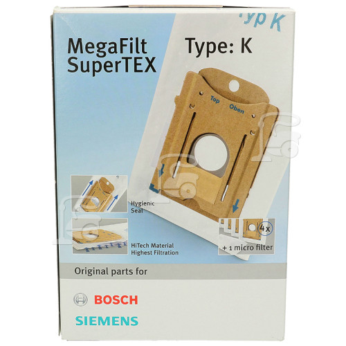 Bosch Typ K MegaFilt SuperTEX Staubsaugerbeutel & Filterset (4er Packung)