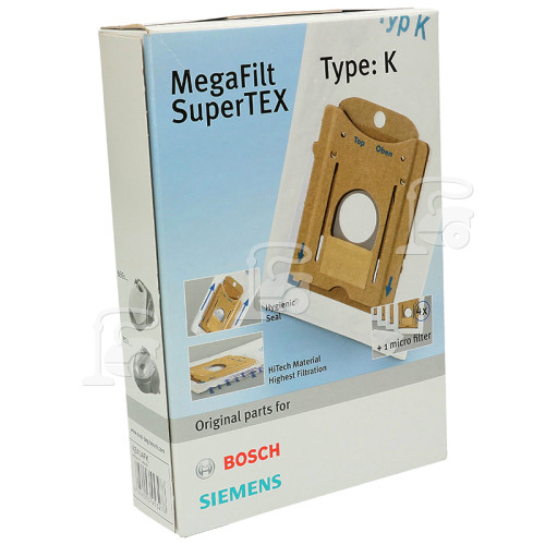 Bosch Typ K MegaFilt SuperTEX Staubsaugerbeutel & Filterset (4er Packung)