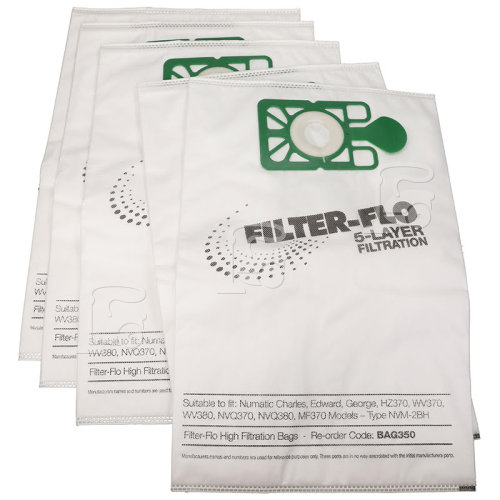 Numatic CT370-2 Compatible Numatic NVM-2BH Filter-Flo Synthetic Dust Bags (Pack Of 5) - BAG350