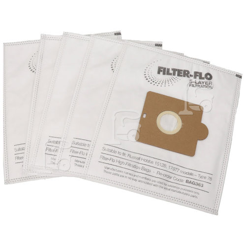 Russell Hobbs 15128 76 Filter-Flo Synthetic Dust Bags (Pack Of 5) - BAG363