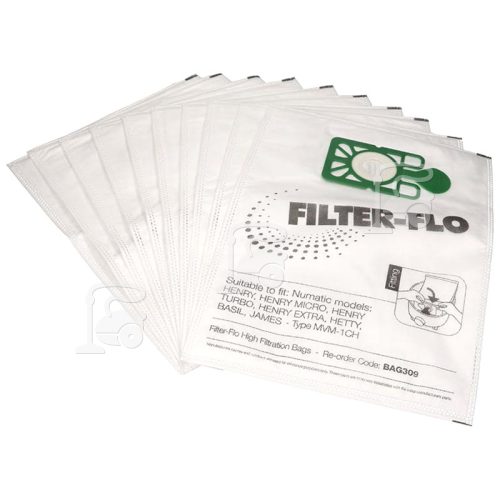 Numatic JVC225 Compatible NVM-1CH Filter-Flo Synthetic Dust Bags (Pack Of 10) - BAG309